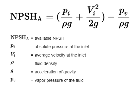 NPSHA Formula - Net Positive Suction Head Available Formula